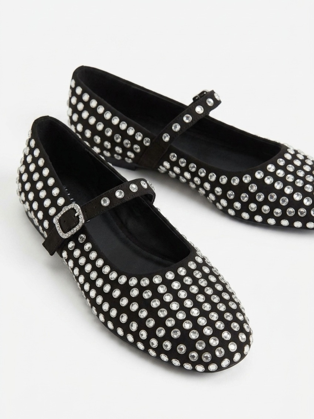 a new day Black Studded Mary Jane in Flats with Crystal Accents
